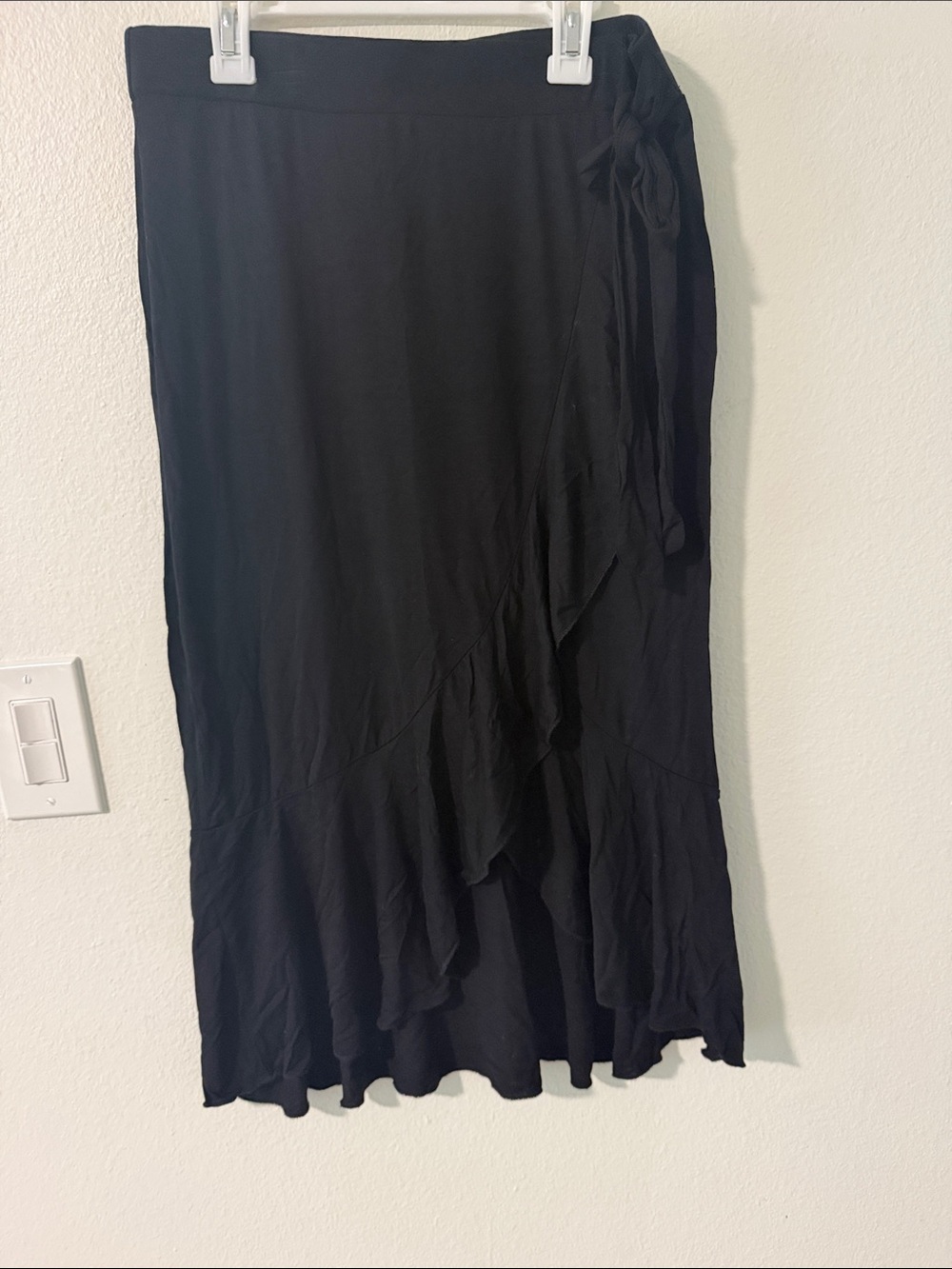Brave Soul Black Ruffle Wrap-Style Midi Skirt